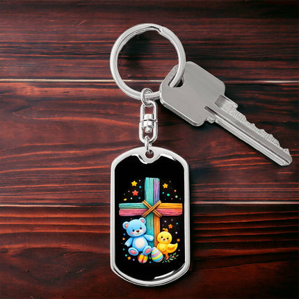 Keep The Faith Lion Cross Dog Tag Keychain – Christian Gift for Teens & Adults