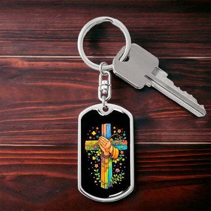Keep The Faith Lion Cross Dog Tag Keychain – Christian Gift for Teens & Adults