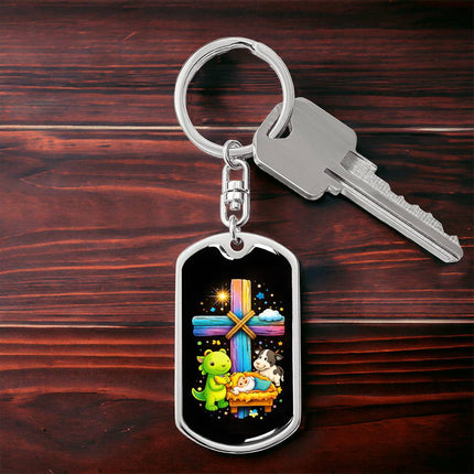 Keep The Faith Lion Cross Dog Tag Keychain – Christian Gift for Teens & Adults