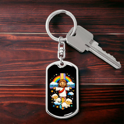 Keep The Faith Lion Cross Dog Tag Keychain – Christian Gift for Teens & Adults