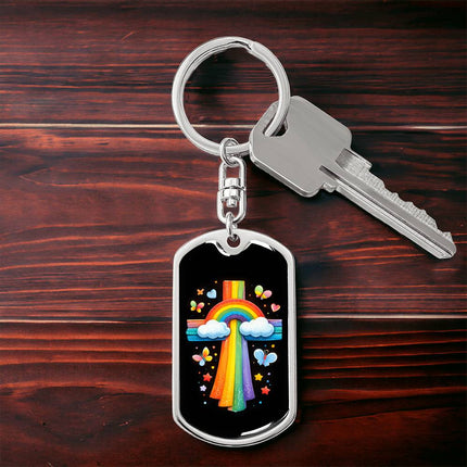 Keep The Faith Lion Cross Dog Tag Keychain – Christian Gift for Teens & Adults