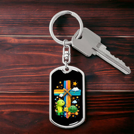 Keep The Faith Lion Cross Dog Tag Keychain – Christian Gift for Teens & Adults