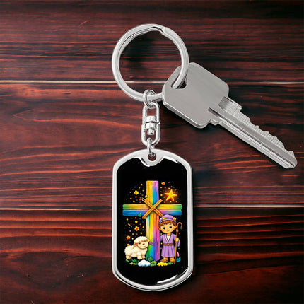 Keep The Faith Lion Cross Dog Tag Keychain – Christian Gift for Teens & Adults