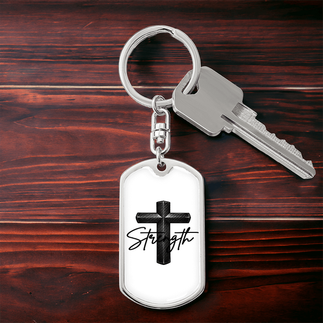 Christian Dog Tag Keychain | Strength Cross Keychain Gift