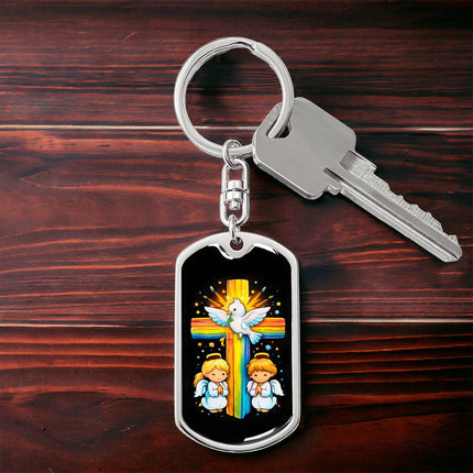Keep The Faith Lion Cross Dog Tag Keychain – Christian Gift for Teens & Adults