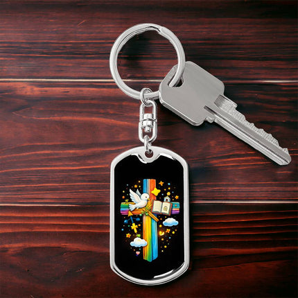 Keep The Faith Lion Cross Dog Tag Keychain – Christian Gift for Teens & Adults