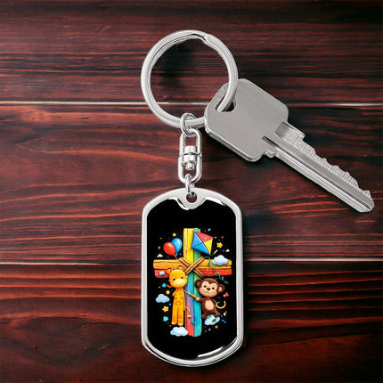 Keep The Faith Lion Cross Dog Tag Keychain – Christian Gift for Teens & Adults