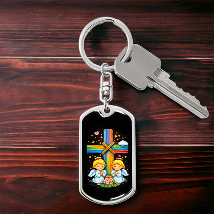 Keep The Faith Lion Cross Dog Tag Keychain – Christian Gift for Teens & Adults