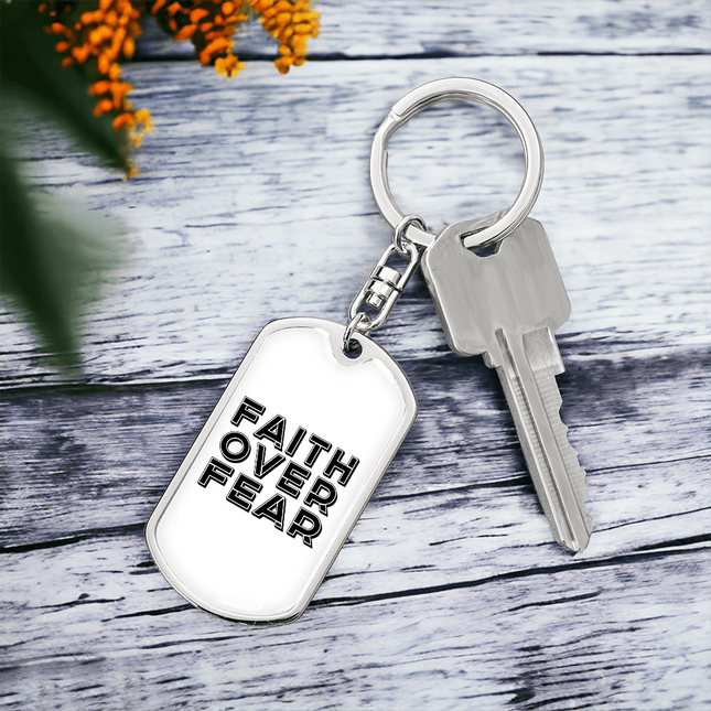 Faith Over Fear Dog Tag Keychain – Christian Gift for Men