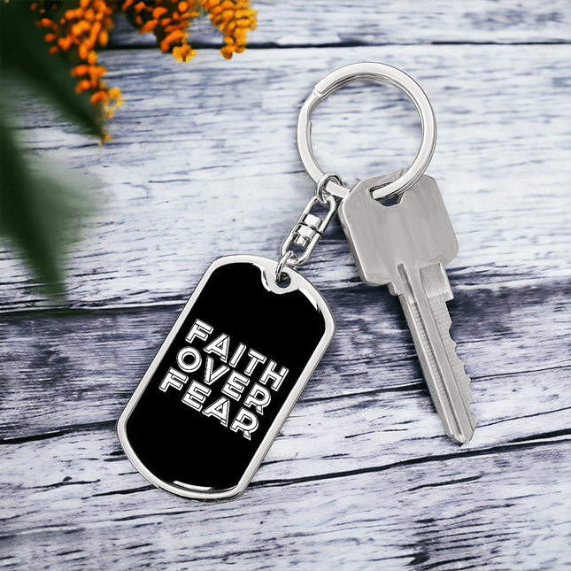 Faith Over Fear Graphic Dog Tag Keychain – Christian Gift for Men