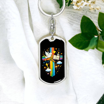 Keep The Faith Lion Cross Dog Tag Keychain – Christian Gift for Teens & Adults