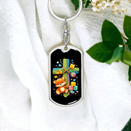 Keep The Faith Lion Cross Dog Tag Keychain – Christian Gift for Teens & Adults