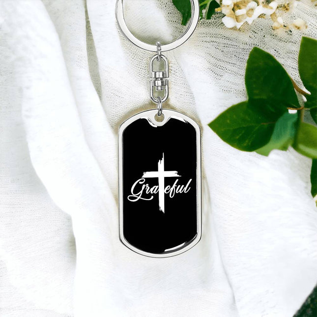 Grateful | Heartfelt Christian Dog Tag Keychain | Gift for Her