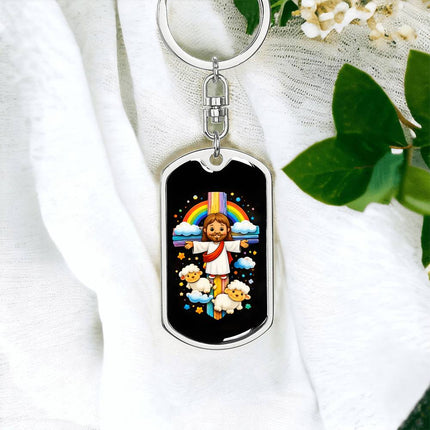 Keep The Faith Lion Cross Dog Tag Keychain – Christian Gift for Teens & Adults