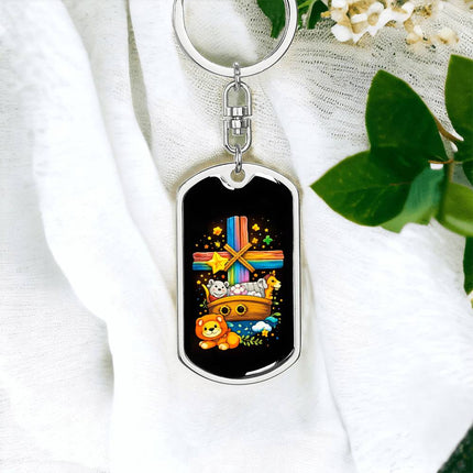 Keep The Faith Lion Cross Dog Tag Keychain – Christian Gift for Teens & Adults