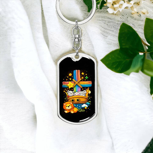 Rainbow Cross Noahs Ark | Christian Dog Tag | Gift for Kids