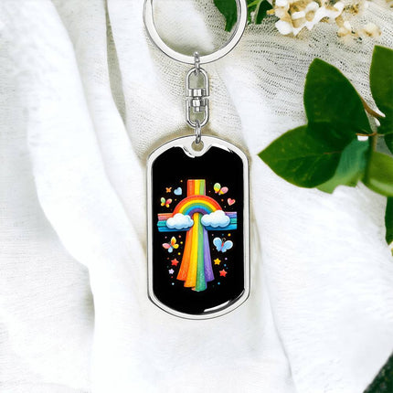Keep The Faith Lion Cross Dog Tag Keychain – Christian Gift for Teens & Adults