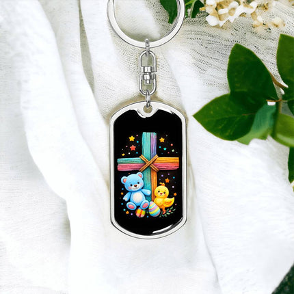 Keep The Faith Lion Cross Dog Tag Keychain – Christian Gift for Teens & Adults