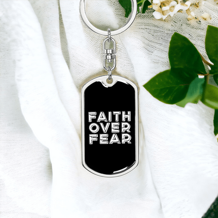 Faith Over Fear Graphic Dog Tag Keychain – Christian Gift for Men