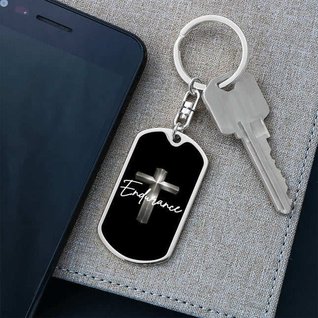 Endurance Cross Dog Tag Keychain – Christian Gift for Men