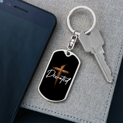 Christian Keychain for Men | Devoted Wooden Cross Dog Tag Keychain