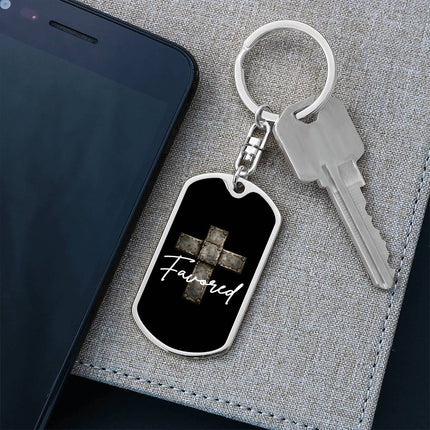 Favored Cross Dog Tag Keychain – Christian Gift for Men