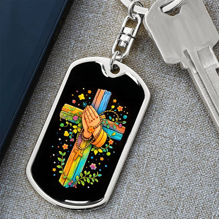 Keep The Faith Lion Cross Dog Tag Keychain – Christian Gift for Teens & Adults