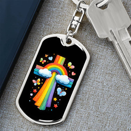 Keep The Faith Lion Cross Dog Tag Keychain – Christian Gift for Teens & Adults