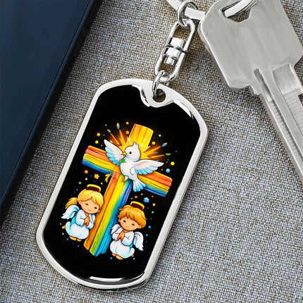 Keep The Faith Lion Cross Dog Tag Keychain – Christian Gift for Teens & Adults
