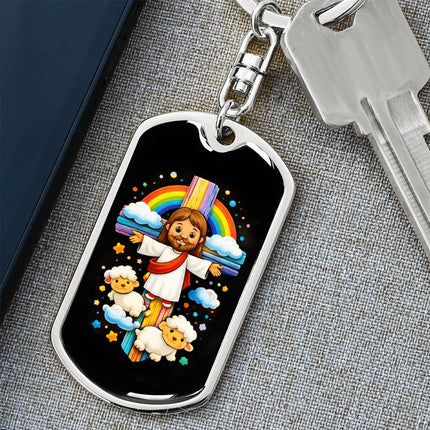 Keep The Faith Lion Cross Dog Tag Keychain – Christian Gift for Teens & Adults