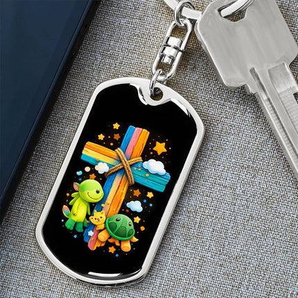 Keep The Faith Lion Cross Dog Tag Keychain – Christian Gift for Teens & Adults