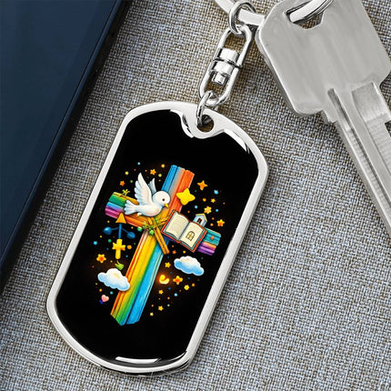 Keep The Faith Lion Cross Dog Tag Keychain – Christian Gift for Teens & Adults