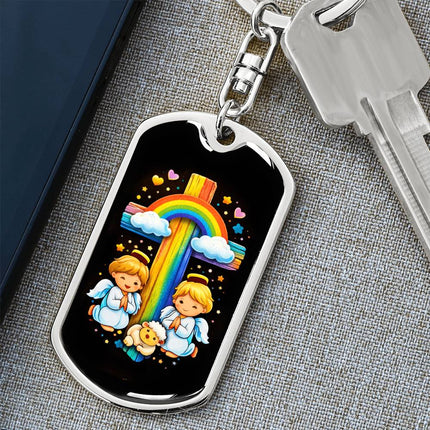 Keep The Faith Lion Cross Dog Tag Keychain – Christian Gift for Teens & Adults