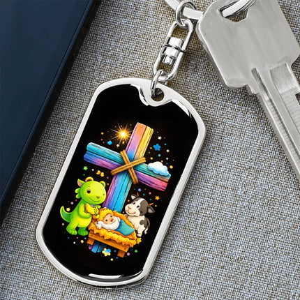 Keep The Faith Lion Cross Dog Tag Keychain – Christian Gift for Teens & Adults