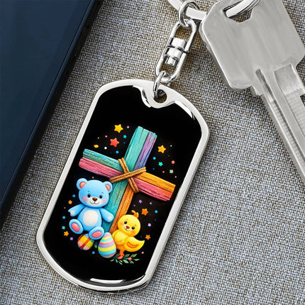 Keep The Faith Lion Cross Dog Tag Keychain – Christian Gift for Teens & Adults
