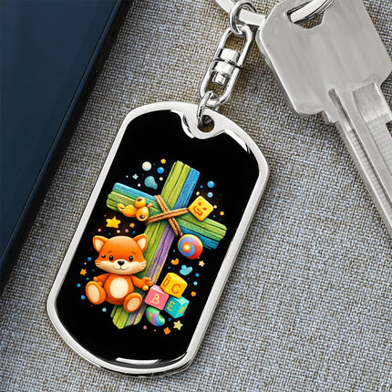 Keep The Faith Lion Cross Dog Tag Keychain – Christian Gift for Teens & Adults