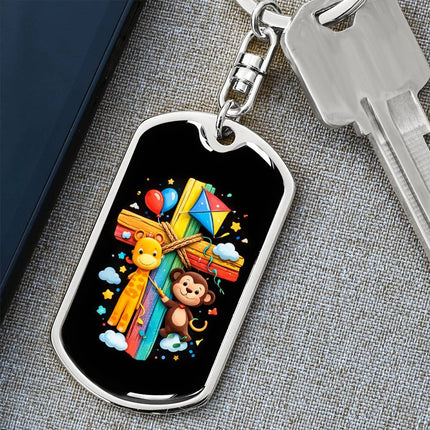 Keep The Faith Lion Cross Dog Tag Keychain – Christian Gift for Teens & Adults