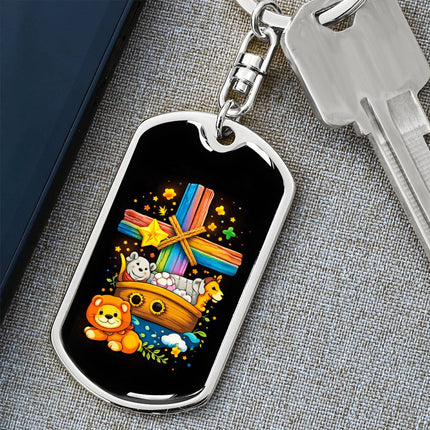 Keep The Faith Lion Cross Dog Tag Keychain – Christian Gift for Teens & Adults