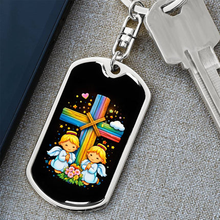 Keep The Faith Lion Cross Dog Tag Keychain – Christian Gift for Teens & Adults