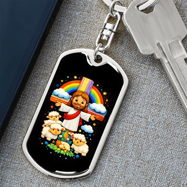 Jesus And Little Lambs | Christian Dog Tag | Gift for Kids
