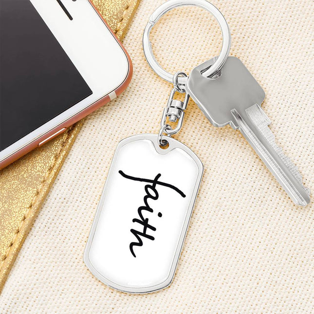 Faith Dog Tag Keychain | Christian Keychain Gift (Gold Trim)