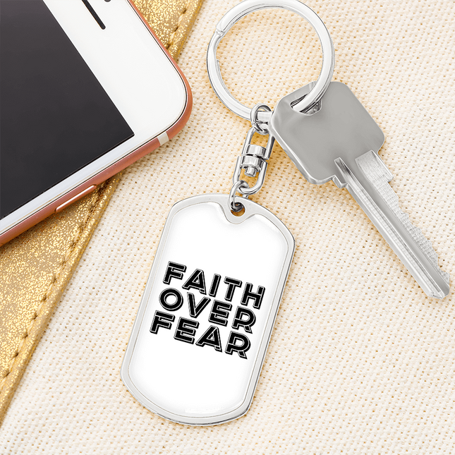 Faith Over Fear Dog Tag Keychain – Christian Gift for Men