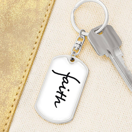 Faith Dog Tag Keychain | Christian Keychain Gift (Gold Trim)