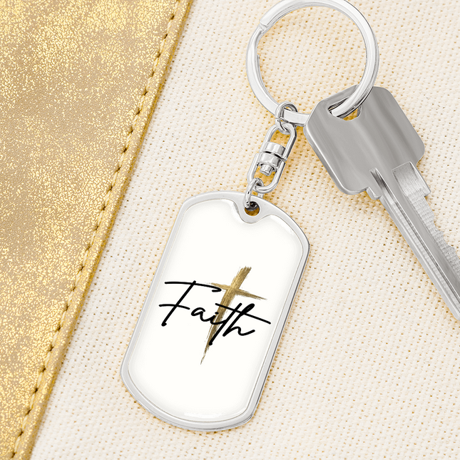 Faith Cross Gold Christian Dog Tag Keychain | Graphic Keychain Gift