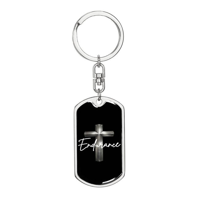 Endurance Cross Dog Tag Keychain – Christian Gift for Men