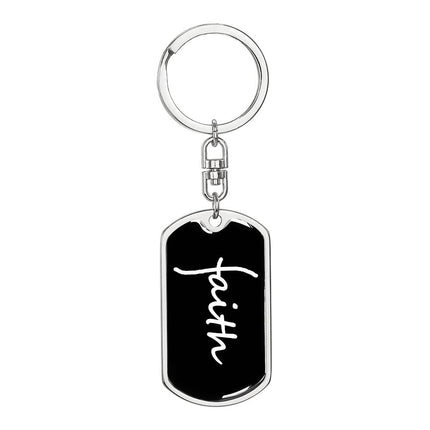 Faith Dog Tag Keychain | Black Christian Keychain Gift (Gold Trim)