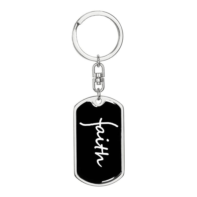 Faith Dog Tag Keychain | Black Christian Keychain Gift (Gold Trim)