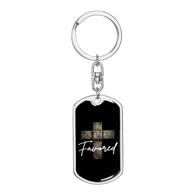 Favored Cross Dog Tag Keychain – Christian Gift for Men
