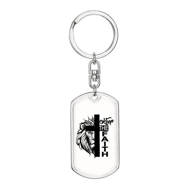Keep The Faith Lion Cross | Christian Dog Tag Keychain | Gift for Her