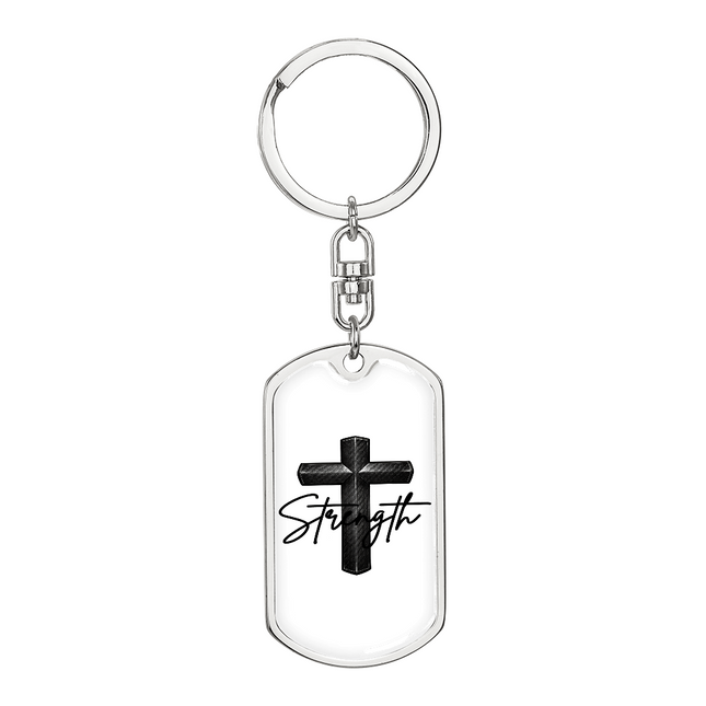 Christian Dog Tag Keychain | Strength Cross Keychain Gift